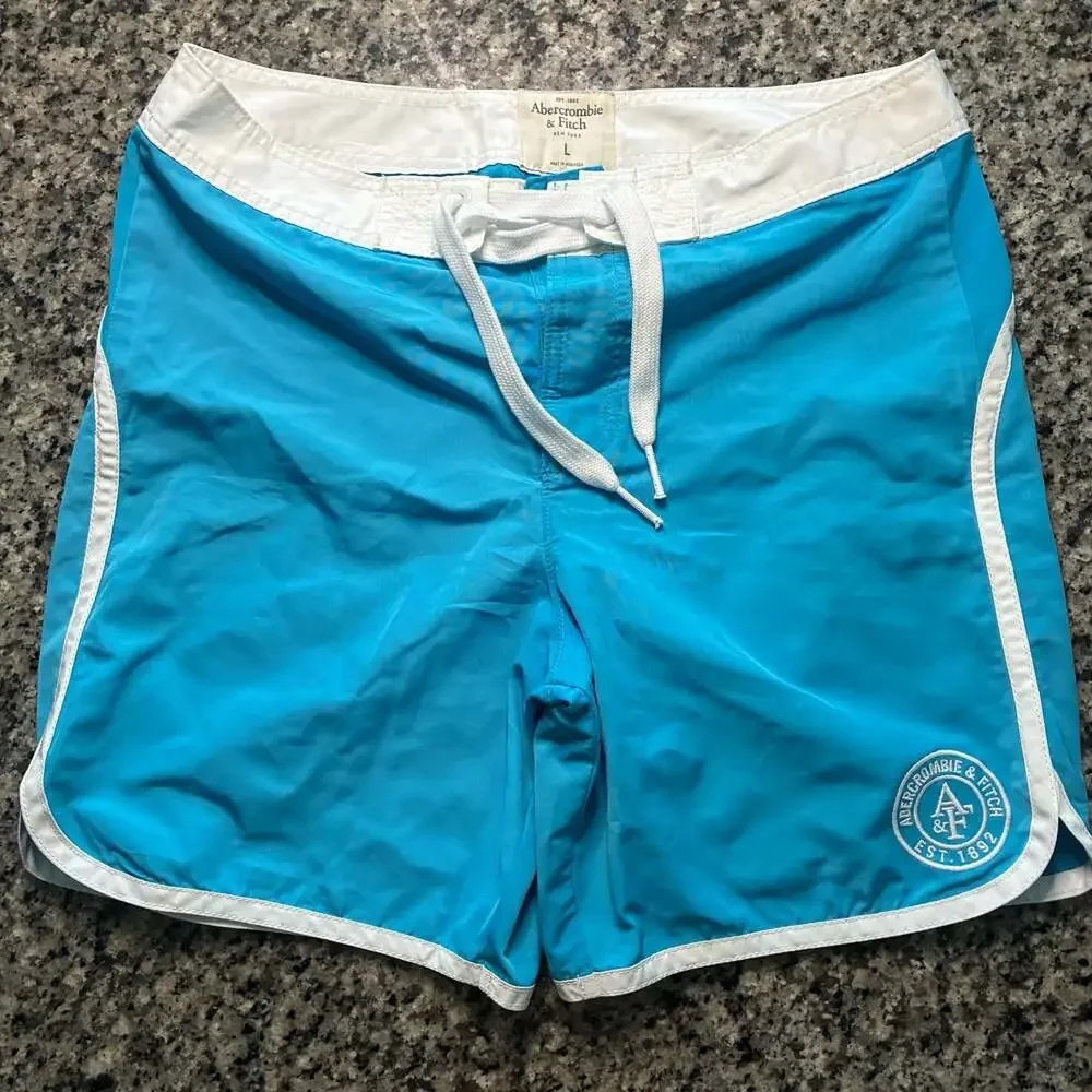 Abercrombie & Fitch Men's Blue Board Shorts with White Trim